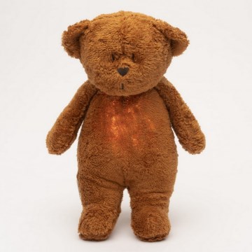 Moonie - Kuscheltier mit Melodie und Licht kleiner Bär 2.0 organic Karamell