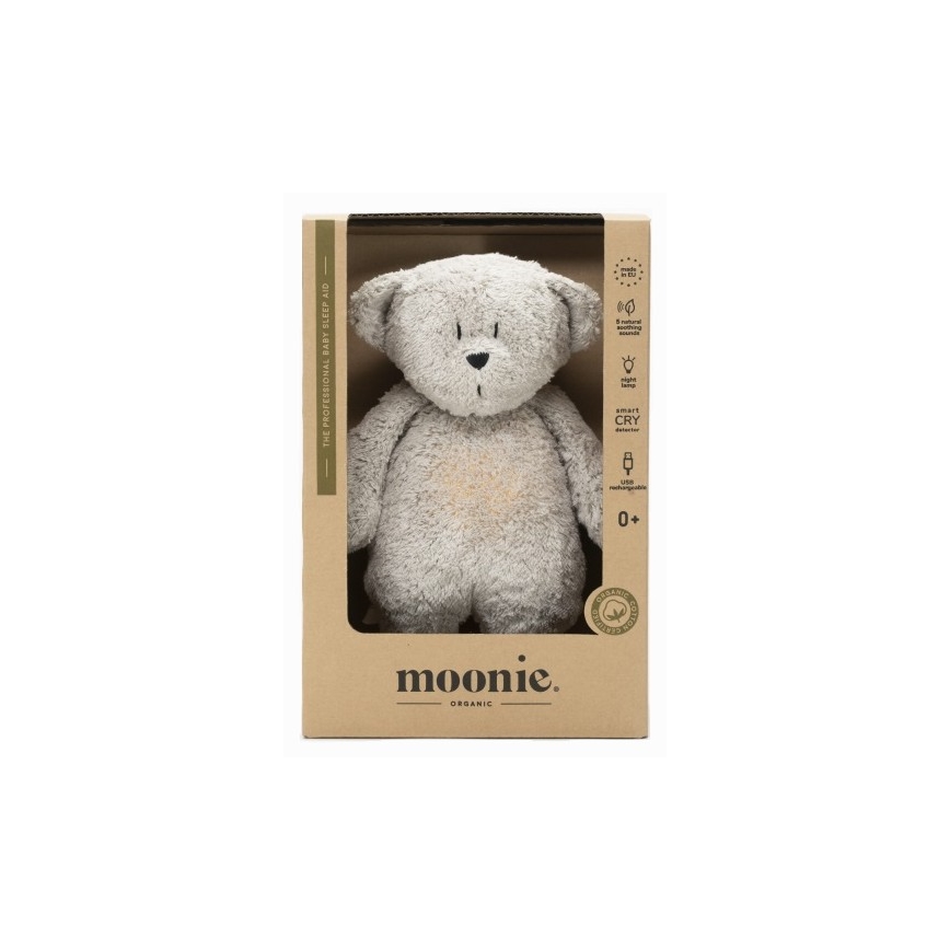 Moonie - Kuscheltier mit Melodie und Licht Teddybär Bio grau Natur