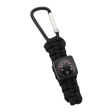 Multifunktionaler Anhänger am Karabiner mit Thermometer schwarz