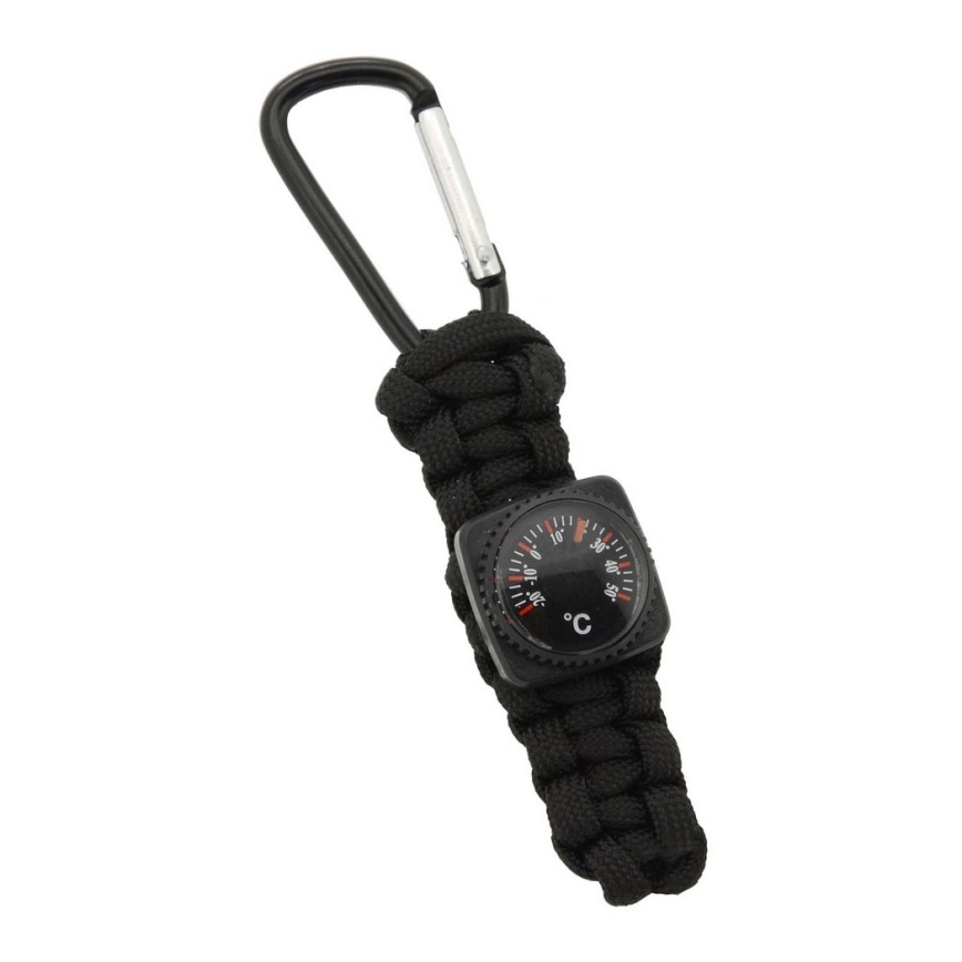 Multifunktionaler Anhänger am Karabiner mit Thermometer schwarz