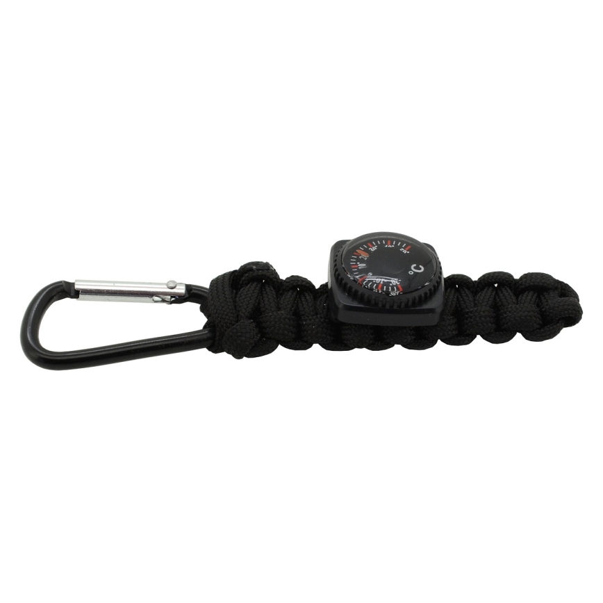 Multifunktionaler Anhänger am Karabiner mit Thermometer schwarz