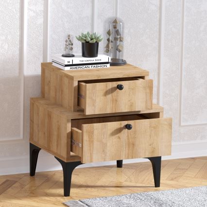 Nachttisch ALBERO 51x45 cm beige/schwarz
