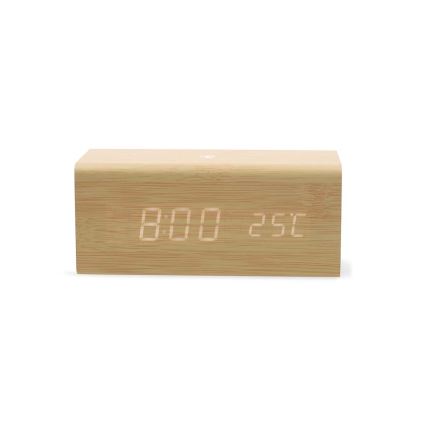 Digitaler Wecker mit LED-Display und Thermometer, 5V/1xCR2032, aus Holz