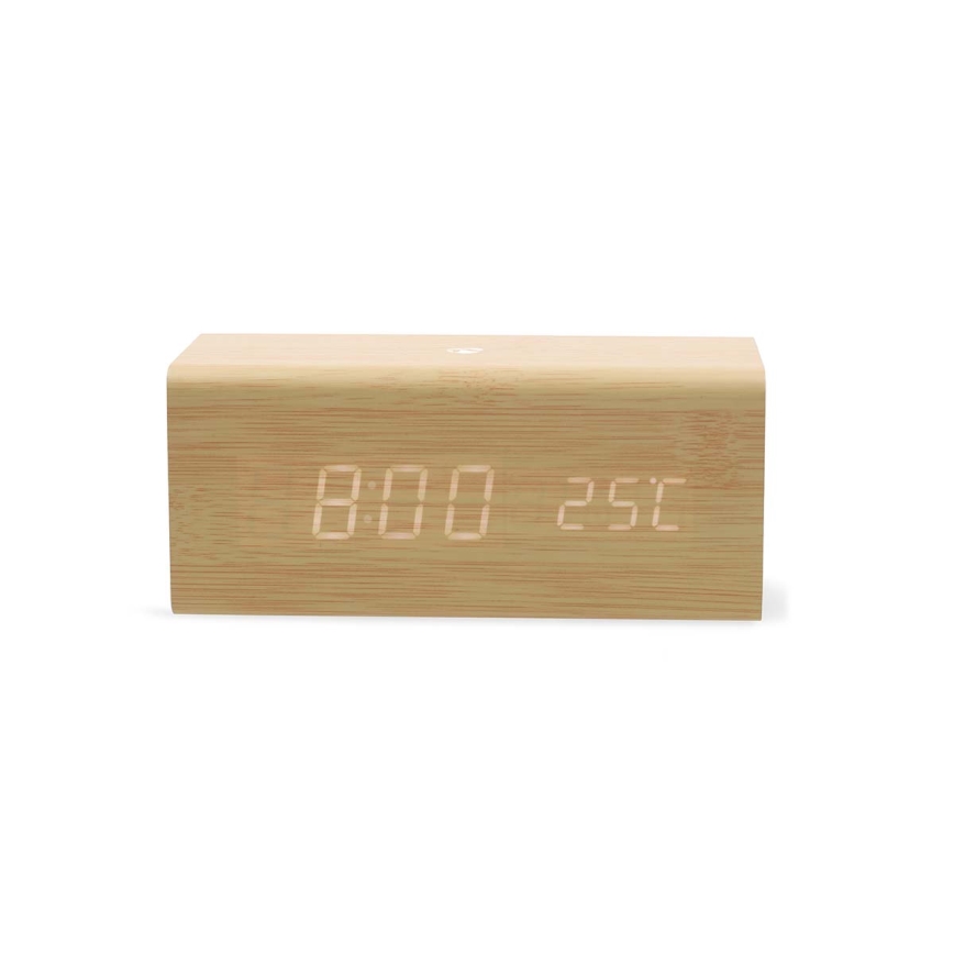 Digitaler Wecker mit LED-Display und Thermometer, 5V/1xCR2032, aus Holz