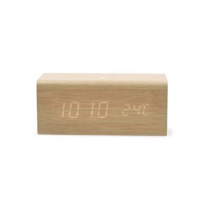 Digitaler Wecker mit LED-Display und Thermometer, 5V/1xCR2032, aus Holz