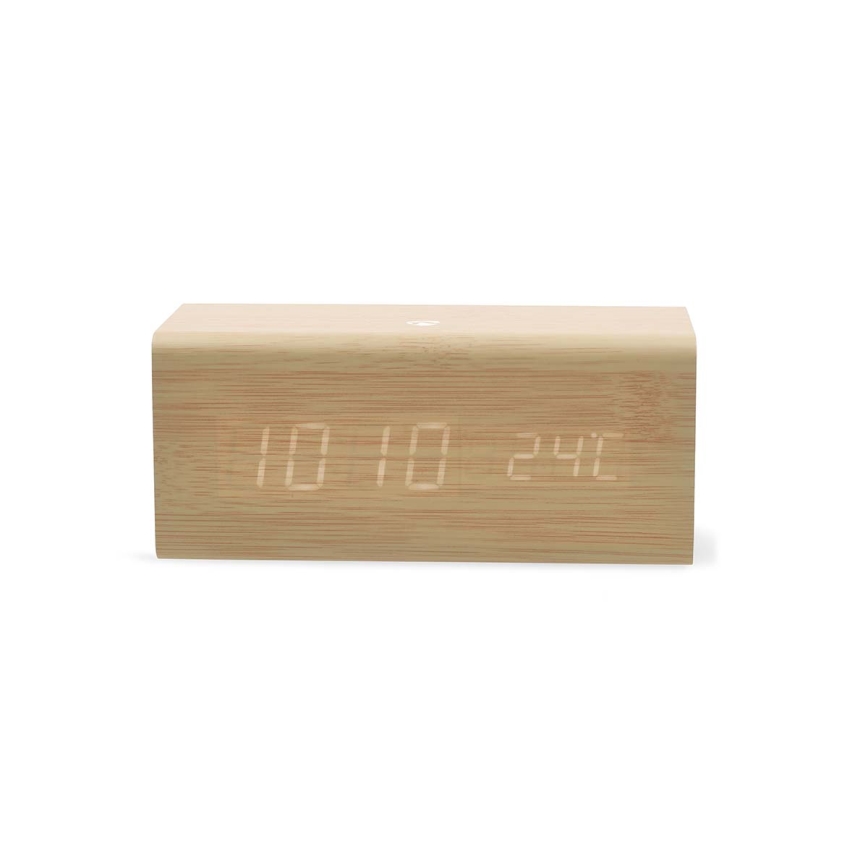 Digitaler Wecker mit LED-Display und Thermometer, 5V/1xCR2032, aus Holz