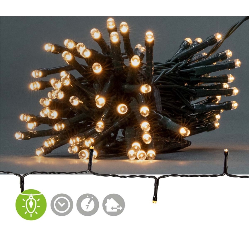 LED-Außen-Weihnachtslichterkette 96xLED/7 Funktionen/3xAA 7,7m IP44 warmweiß