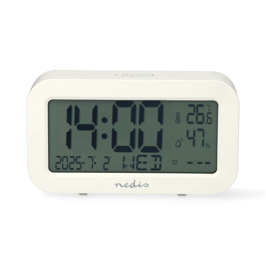 Digitale Uhr mit Wecker, Thermometer und Hygrometer, 2×AA, weiß