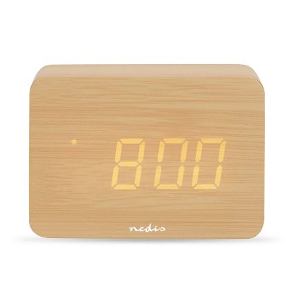 Digitaler Wecker mit LED-Display und Thermometer, 5V/3xAAA, aus Holz