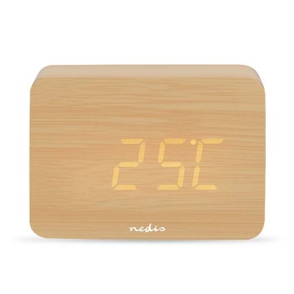 Digitaler Wecker mit LED-Display und Thermometer, 5V/3xAAA, aus Holz