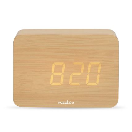 Digitaler Wecker mit LED-Display und Thermometer, 5V/3xAAA, aus Holz