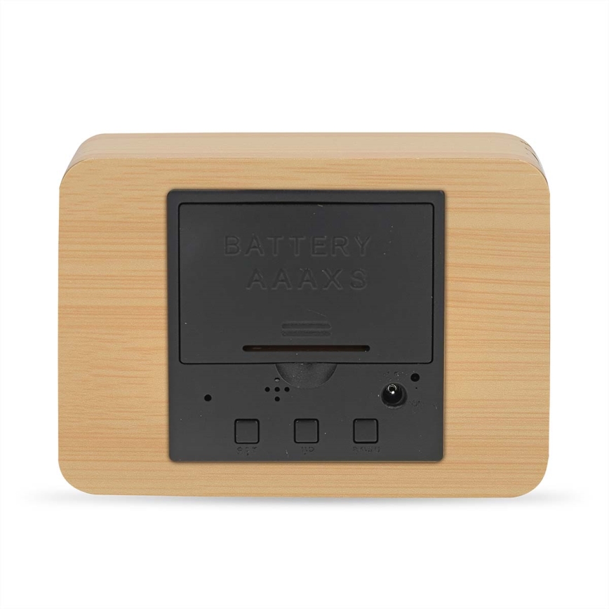 Digitaler Wecker mit LED-Display und Thermometer, 5V/3xAAA, aus Holz