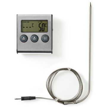 Fleischthermometer mit LCD-Anzeige und Zeitschaltuhr 0-250 °C 1xAAA
