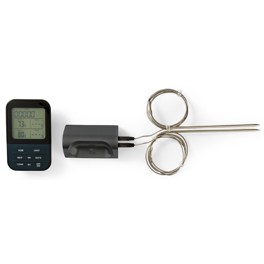 Kabelloses Fleischthermometer mit LCD-Anzeige und Zeitschaltuhr 0-250 °C