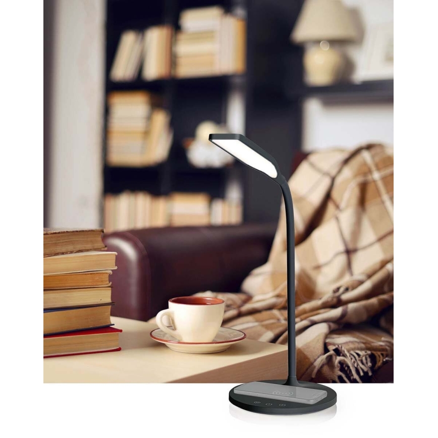 Dimmbare flexible LED-Tischleuchte mit Touch-Funktion 15W kabellose Aufladung Qi LED/5,5W/230V 2700-6500K schwarz