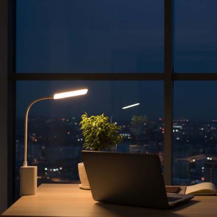Dimmbare, wiederaufladbare Touch-LED-Tischlampe mit Clip, flexibel, LED/5W/1200 mAh, weiß