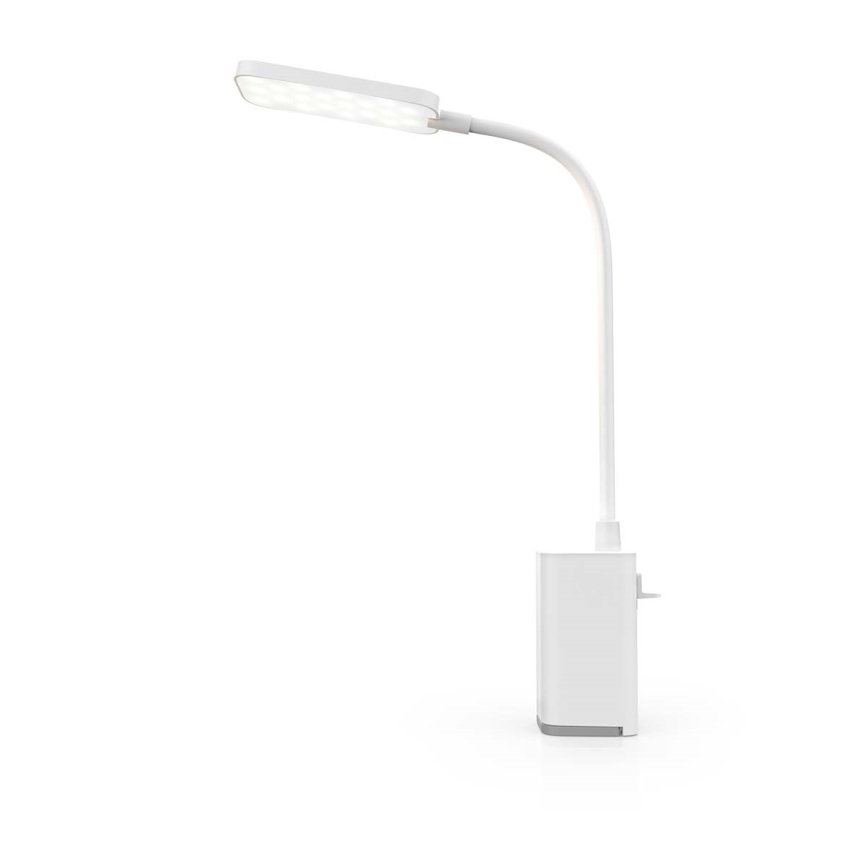 Dimmbare, wiederaufladbare Touch-LED-Tischlampe mit Clip, flexibel, LED/5W/1200 mAh, weiß