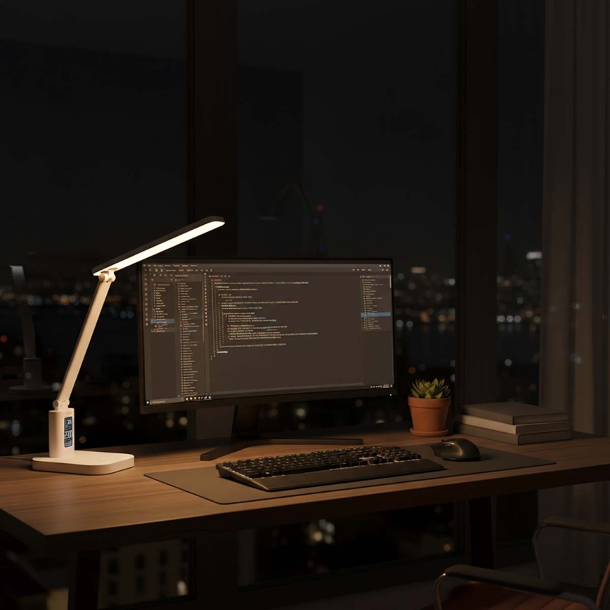 Dimm- und wiederaufladbare Touch-Tischlampe mit Display, LED/7,5W/1200 mAh, 3000/4000/5700K, CRI 90, weiß