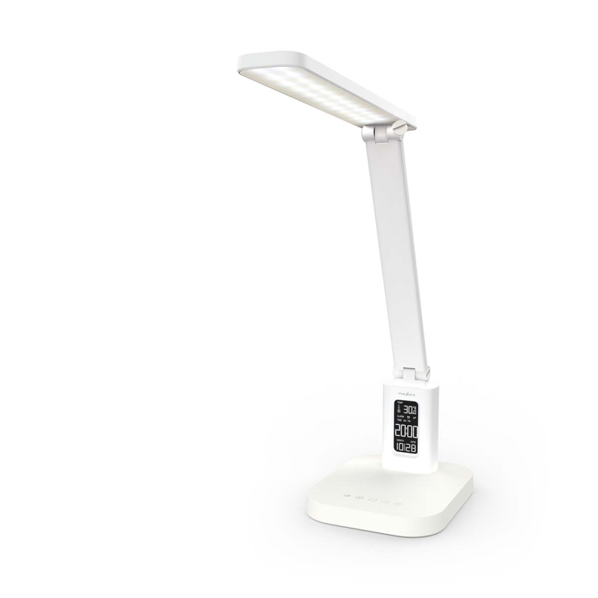 Dimm- und wiederaufladbare Touch-Tischlampe mit Display, LED/7,5W/1200 mAh, 3000/4000/5700K, CRI 90, weiß