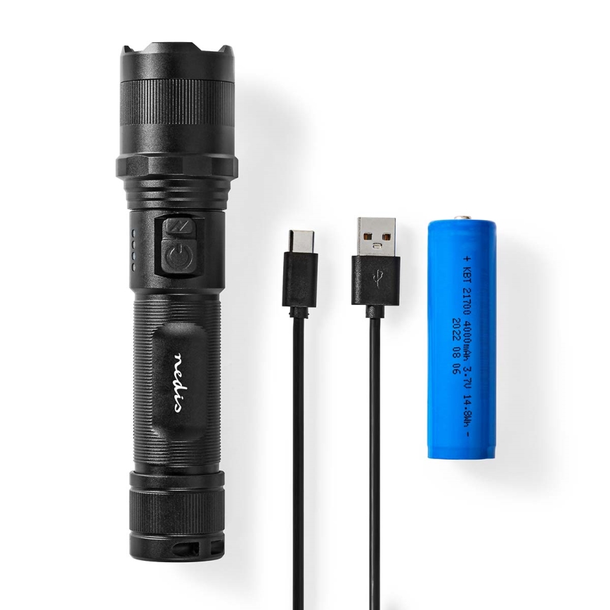 Dimmbare wiederaufladbare Aluminium-LED-Taschenlampe LED/10W/5V 2200 mAh IPX4 schwarz