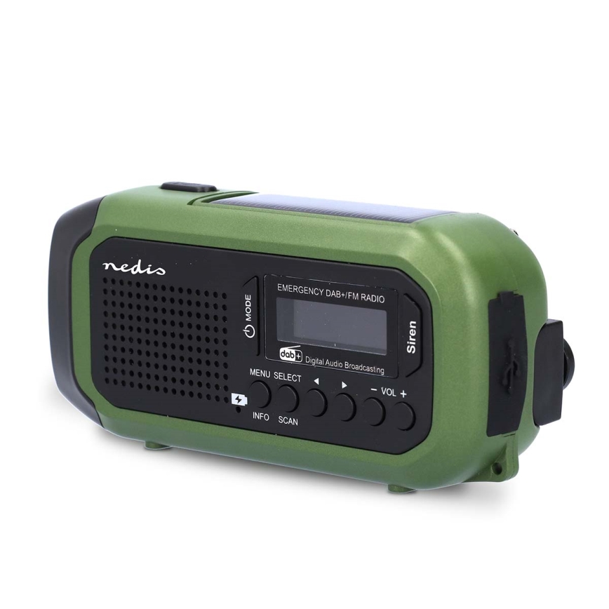 DAB+/FM-Kurbelradio mit Solarpanel und LED-Taschenlampe, 5 V/2500 mAh, grün/schwarz