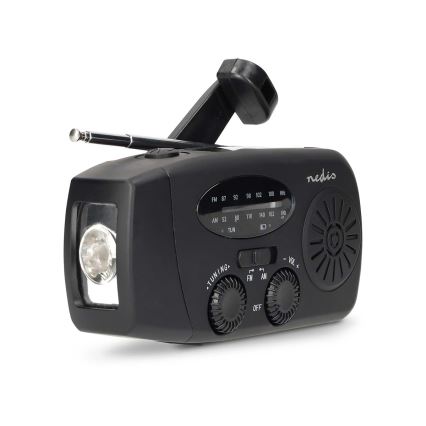 Kurbelbetriebenes AM/FM-Radio mit Solarpanel und integrierter LED-Taschenlampe, 2000-mAh-Akku