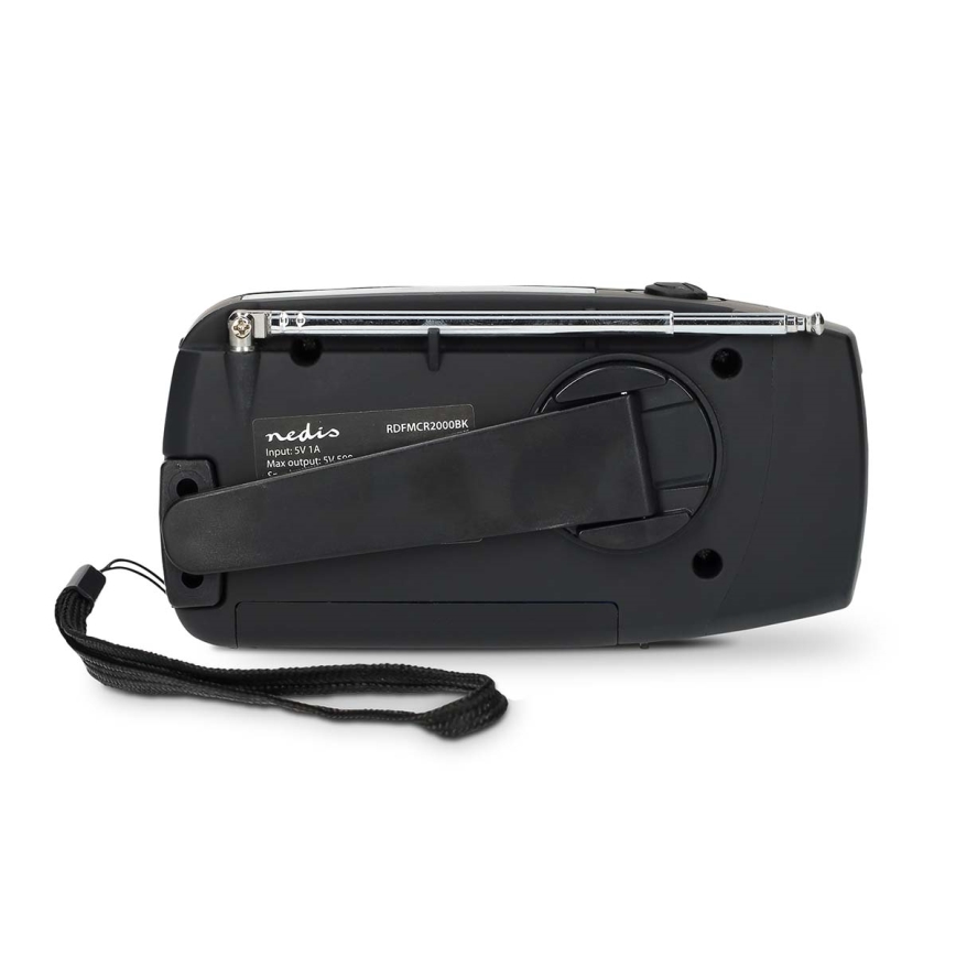 Kurbelbetriebenes AM/FM-Radio mit Solarpanel und integrierter LED-Taschenlampe, 2000-mAh-Akku