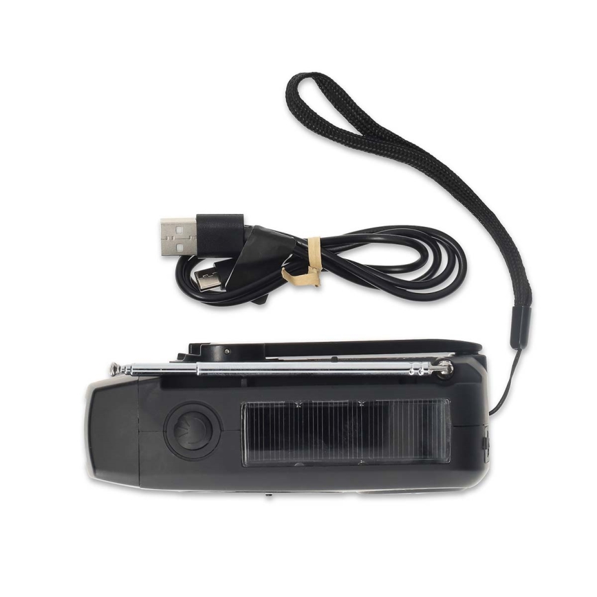 Kurbelbetriebenes AM/FM-Radio mit Solarpanel und integrierter LED-Taschenlampe, 2000-mAh-Akku