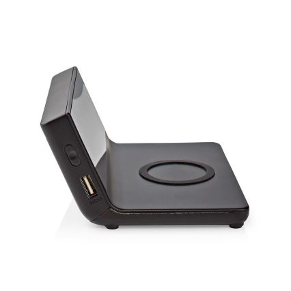 Wecker mit LCD-Anzeige und kabelloser Ladevorrichtung 15W/5V + 1xCR2032 schwarz