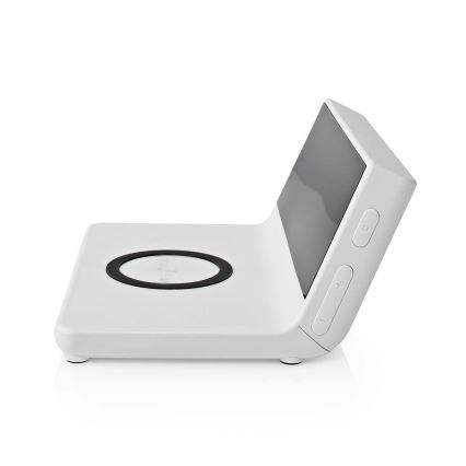 Wecker mit LCD-Anzeige und kabellosem Ladegerät 15W/230V + 1xCR2032 weiß