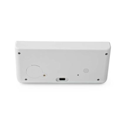Wecker mit LCD-Anzeige und kabellosem Ladegerät 15W/230V + 1xCR2032 weiß