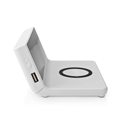 Wecker mit LCD-Anzeige und kabellosem Ladegerät 15W/230V + 1xCR2032 weiß