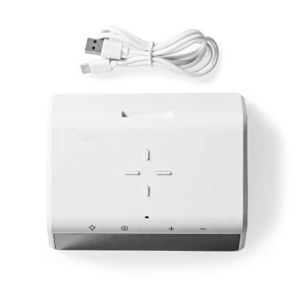 Wecker mit LCD-Anzeige und kabellosem Ladegerät 15W/230V 1x CR2032 weiß