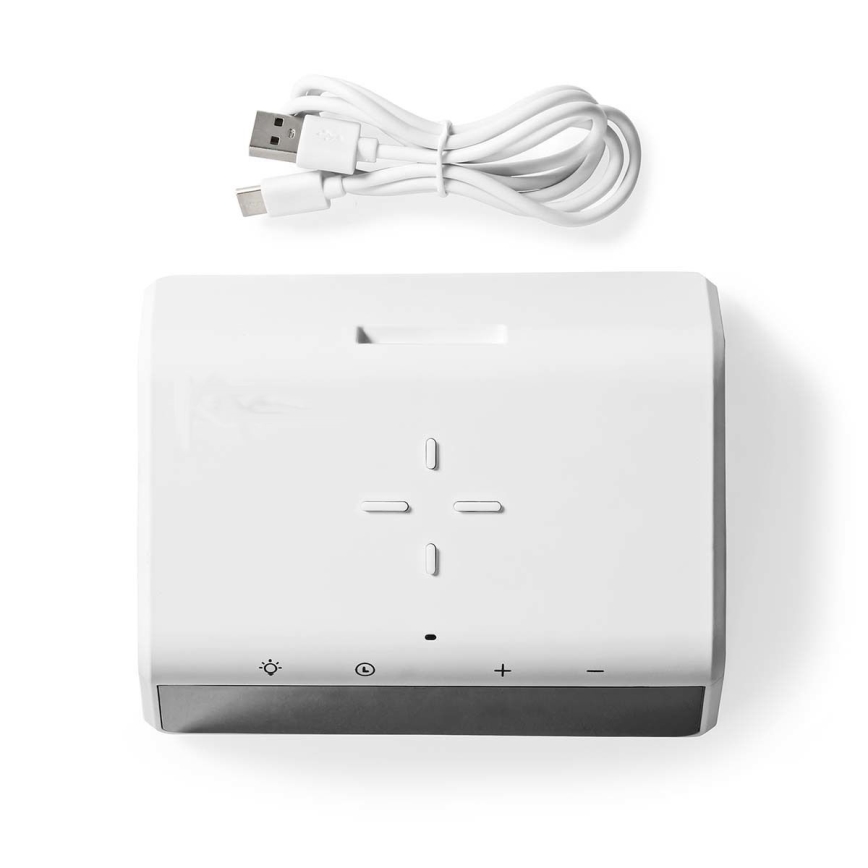 Wecker mit LCD-Display und kabellosem Ladegerät 15W/5V 1xCR2032 weiß