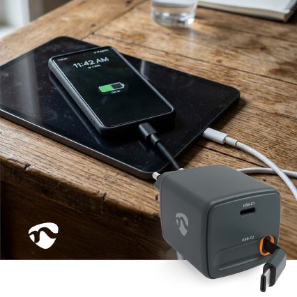 Ladegerät mit einziehbarem Kabel, Power Delivery 30W, 2x USB-C, schwarz