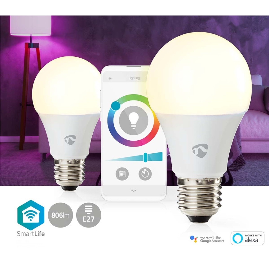 2er-Set dimmbare LED-RGBW-Leuchtmittel SmartLife E27/9W/230V Wi-Fi 2700-6500K