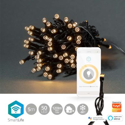 LED-Weihnachtskette für draußen 50xLED/8 Funktionen 10m IP65 WLAN Tuya warmweiß