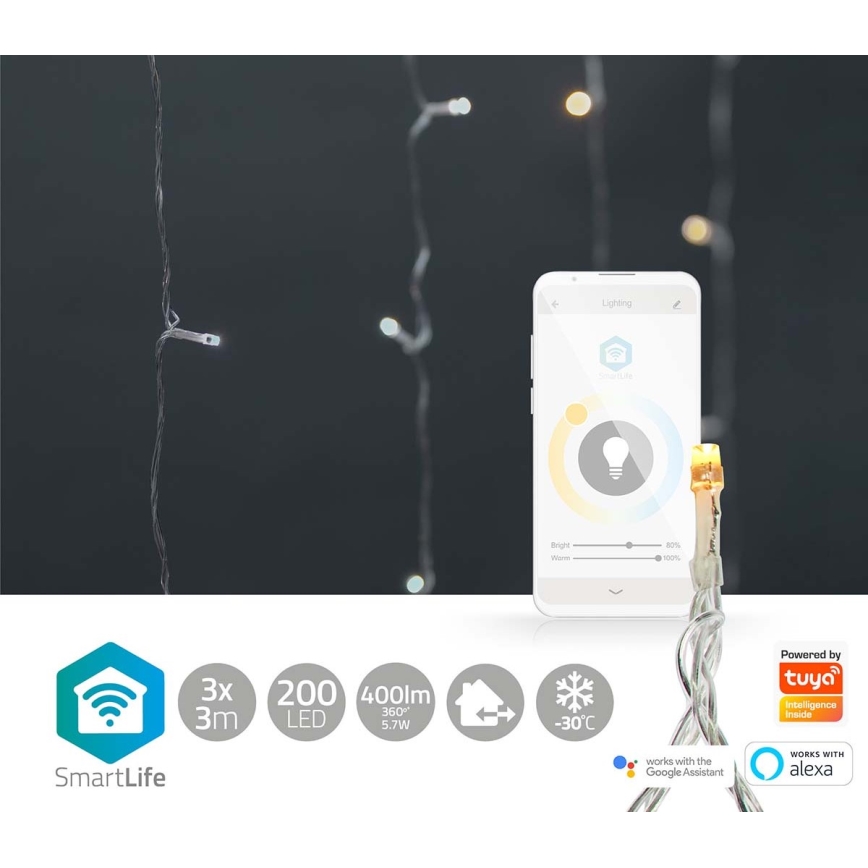 LED Weihnachtsvorhang 200xLED/11 Funktionen 6m IP65 Wi-Fi Tuya warmweiß bis kaltweiß