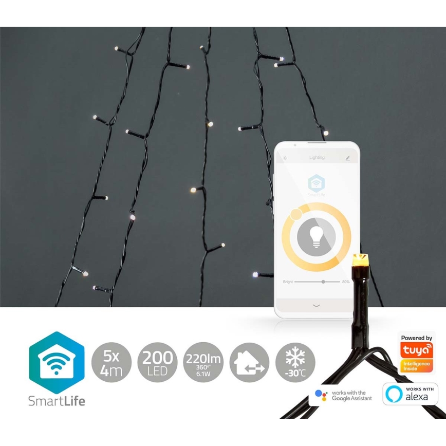 Nedis WIFILXT11W200 - LED Weihnachtsvorhang 200xLED/8 Funktionen 5x7m IP65 WLAN Tuya