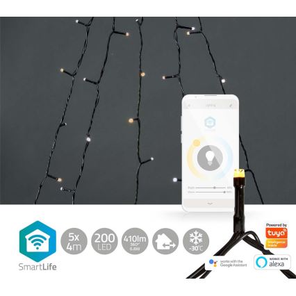LED Außen-Weihnachts-Lichtervorhang 200xLED/8 Funktionen 5x4m IP65 Wi-Fi Tuya warmweiß bis kaltweiß