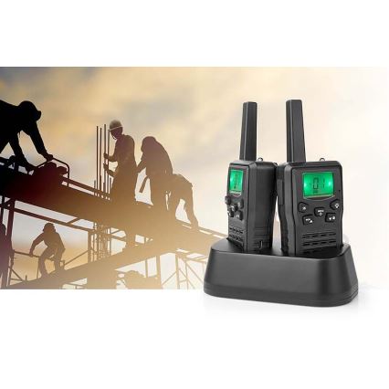 SET 2x Aufladbares Walkie-Talkie mit LED-Licht 1300 mAh Bereich 10 km