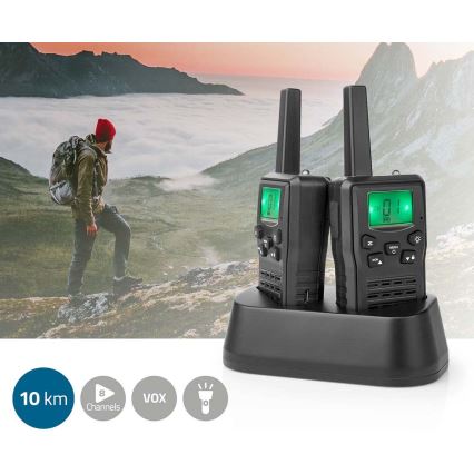 SET 2x Aufladbares Walkie-Talkie mit LED-Licht 1300 mAh Bereich 10 km