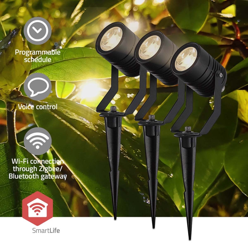3er-Set SmartLife dimmbare RGBW-LED-Außenleuchten, 3 W, 230 V, IP65, Wi‑Fi (Tuya), schwarz