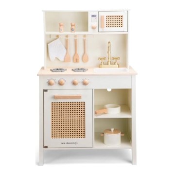 New Classic Toys - Küche aus Holz mit Zubehör weiß/Rattan