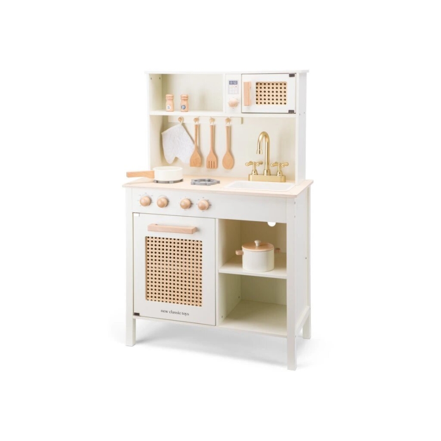 New Classic Toys - Küche aus Holz mit Zubehör weiß/Rattan