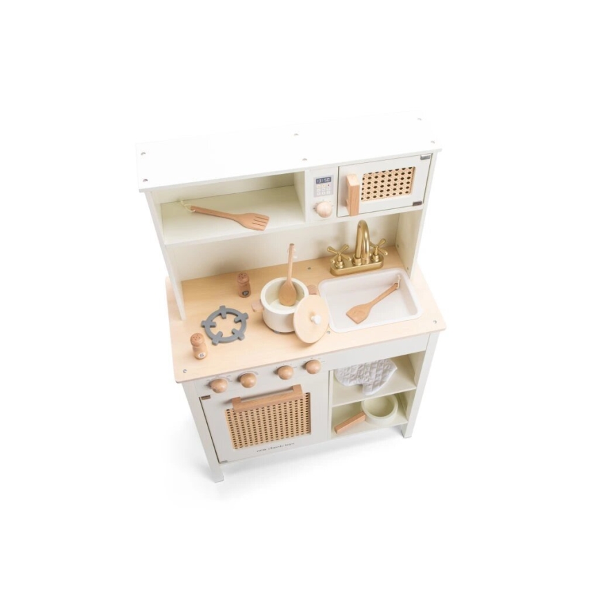 New Classic Toys - Küche aus Holz mit Zubehör weiß/Rattan