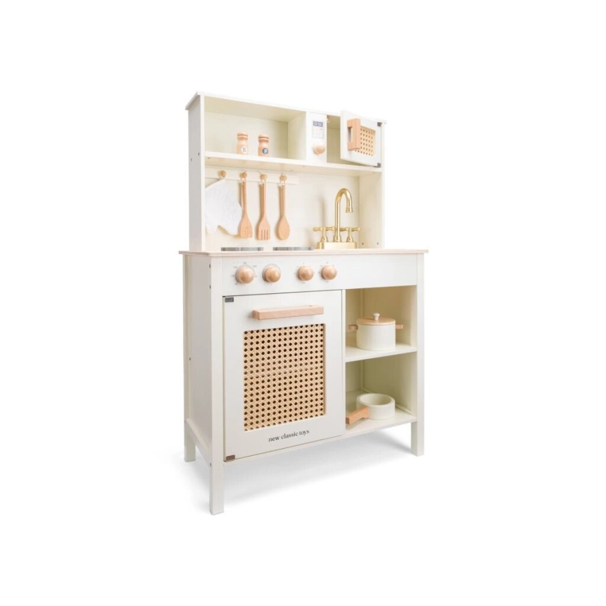 New Classic Toys - Küche aus Holz mit Zubehör weiß/Rattan