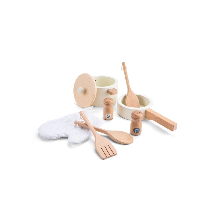 New Classic Toys - Küche aus Holz mit Zubehör weiß/Rattan