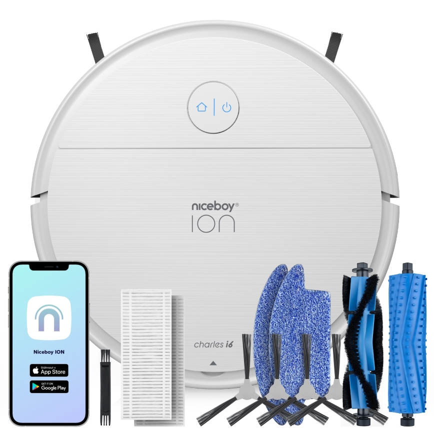 Niceboy ION Charles i6 - Intelligenter 2-in-1 Saugroboter 2600 mAh Wi-Fi Weiß