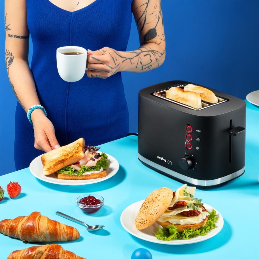 Niceboy ION Cruncher C3 - Toaster mit zwei Schlitzen und Röstaufsatz 870W/230V schwarz